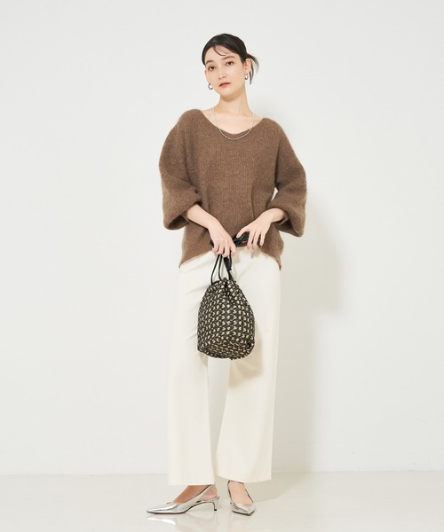 qualite scape（カリテ スケープ）の「パフ袖片畦ニットプルオーバー（ニット/セーター・レディース・ベージュ/エメラルド/チャコールグレー・フリー）」の7枚目の写真