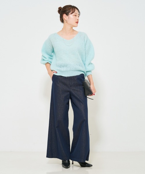 qualite scape（カリテ スケープ）の「パフ袖片畦ニットプルオーバー（ニット/セーター・レディース・ベージュ/エメラルド/チャコールグレー・フリー）」の20枚目の写真