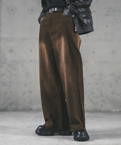 Shoowtime（ショウタイム）の「brown wash over wide denim pants