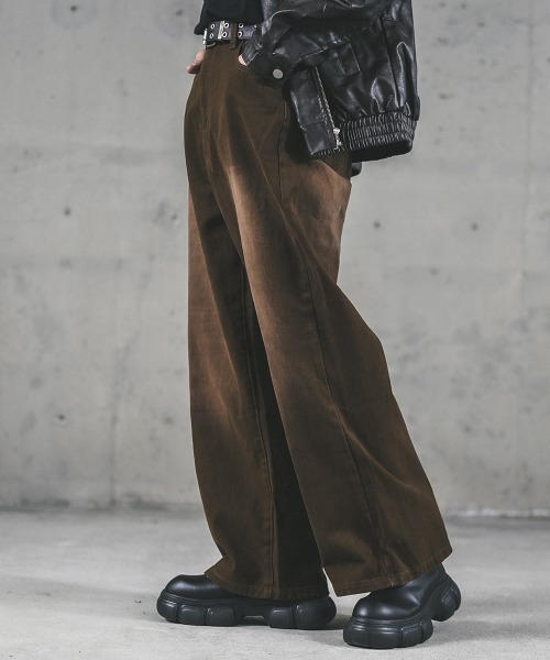 Shoowtime（ショウタイム）の「brown wash over wide denim pants
