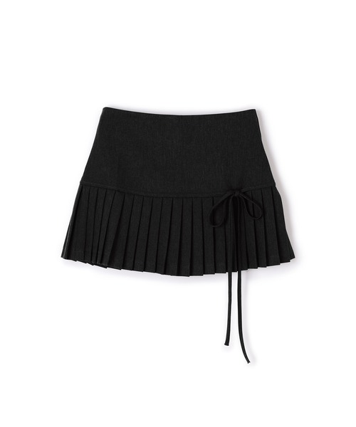 M DOLLY（エムドリー）の「side ribbon pleats mini skirt/サイドリボンプリーツミニスカート（スカート・レディース・グレー/ブラック・L/M/S）」の3枚目の写真