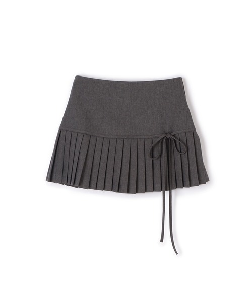 M DOLLY（エムドリー）の「side ribbon pleats mini skirt/サイドリボンプリーツミニスカート（スカート・レディース・グレー/ブラック・L/M/S）」の4枚目の写真