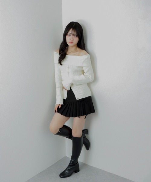 M DOLLY（エムドリー）の「side ribbon pleats mini skirt/サイドリボンプリーツミニスカート（スカート・レディース・グレー/ブラック・L/M/S）」の11枚目の写真