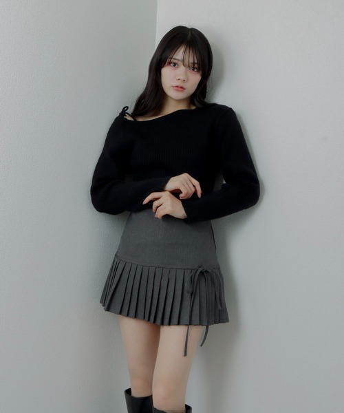 M DOLLY（エムドリー）の「side ribbon pleats mini skirt/サイドリボンプリーツミニスカート（スカート・レディース・グレー/ブラック・L/M/S）」の14枚目の写真