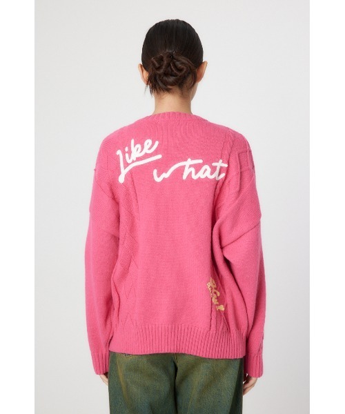 RODEO CROWNS WIDE BOWL（ロデオクラウンズワイドボウル）の「EMB MOTIFSケーブルカーディガン（カーディガン/ボレロ・レディース・ピンク/ブラック/オフホワイト/ダークグリーン・FREE）」の13枚目の写真