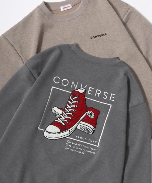 CONVERSE(コンバース)の「CONVERSE/コンバース オーバーサイズ ストリート オールスター スニーカー フロント バックプリント ロゴ ワンポイント刺繍 スウェット トレーナー/レディース メンズ(スウェット・レディース・スミクロ/ブルー系その他/ベージュ系その他/グレー系その他/アッシュグレー/ブラック系その他・M/L/LL)」の2枚目の写真