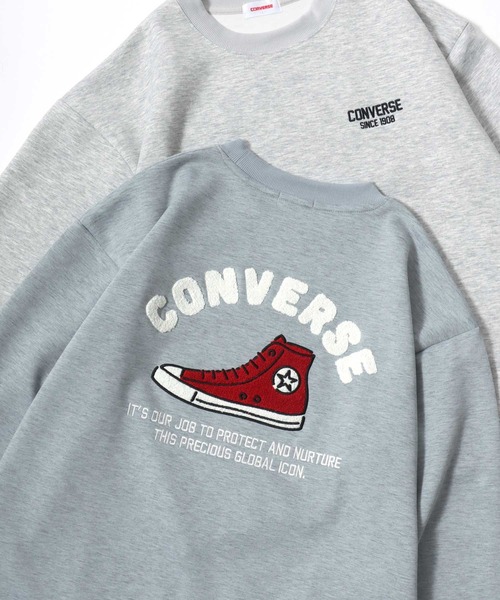 CONVERSE(コンバース)の「CONVERSE/コンバース オーバーサイズ ストリート オールスター スニーカー フロント バックプリント ロゴ ワンポイント刺繍 スウェット トレーナー/レディース メンズ(スウェット・レディース・スミクロ/ブルー系その他/ベージュ系その他/グレー系その他/アッシュグレー/ブラック系その他・M/L/LL)」の1枚目の写真