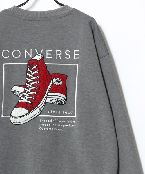 CONVERSE(コンバース)の「CONVERSE/コンバース オーバーサイズ ストリート オールスター スニーカー フロント バックプリント ロゴ ワンポイント刺繍 スウェット トレーナー/レディース メンズ(スウェット・レディース・スミクロ/ブルー系その他/ベージュ系その他/グレー系その他/アッシュグレー/ブラック系その他・M/L/LL)」の8枚目の写真
