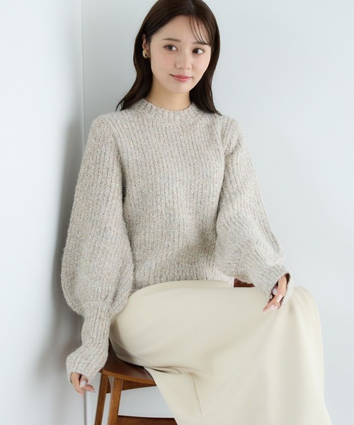 Andemiu（アンデミュウ）の「テープMIXラメパフニット286225（ニット/セーター・レディース・イエロー/モカ/グレー・FREE）」の3枚目の写真
