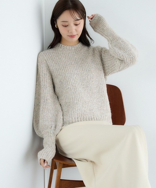 Andemiu（アンデミュウ）の「テープMIXラメパフニット286225（ニット/セーター・レディース・イエロー/モカ/グレー・FREE）」の8枚目の写真