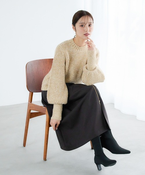 Andemiu（アンデミュウ）の「テープMIXラメパフニット286225（ニット/セーター・レディース・イエロー/モカ/グレー・FREE）」の9枚目の写真