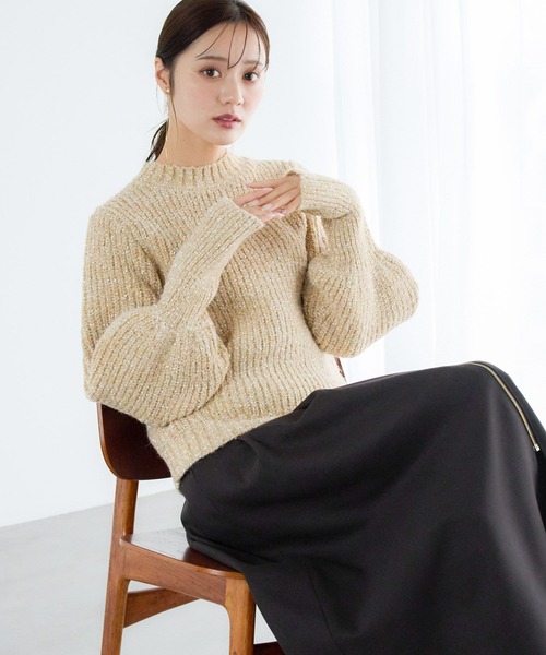 Andemiu（アンデミュウ）の「テープMIXラメパフニット286225（ニット/セーター・レディース・イエロー/モカ/グレー・FREE）」の10枚目の写真