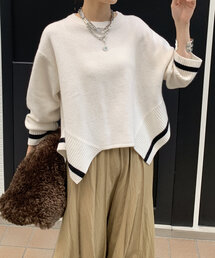 【WEB限定】ウォッシャブルウールラインリブニット