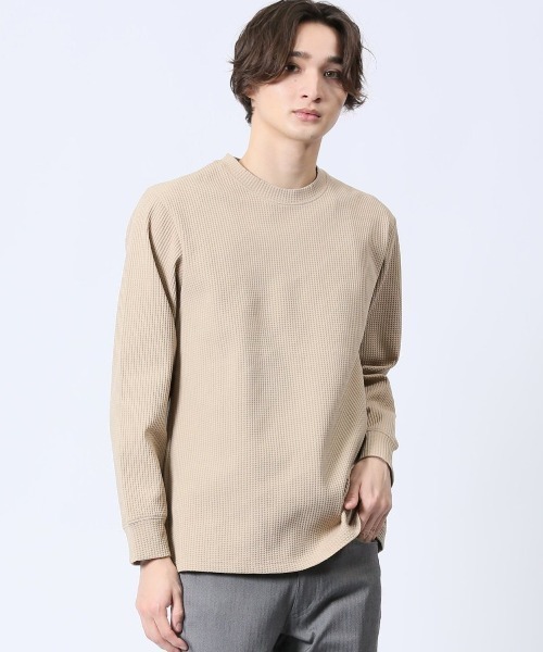 m.f.editorial(エムエフエディトリアル)の「【ストレッチ 吸水速乾 UVカット アンチピリング】m.f.エディトリアル メンズ テックワッフル クルーネック 長袖 Tシャツ(Tシャツ/カットソー・メンズ・ブラック/ホワイト/ベージュ/ネイビー・MEDIUM/LARGE/X-LARGE)」の3枚目の写真