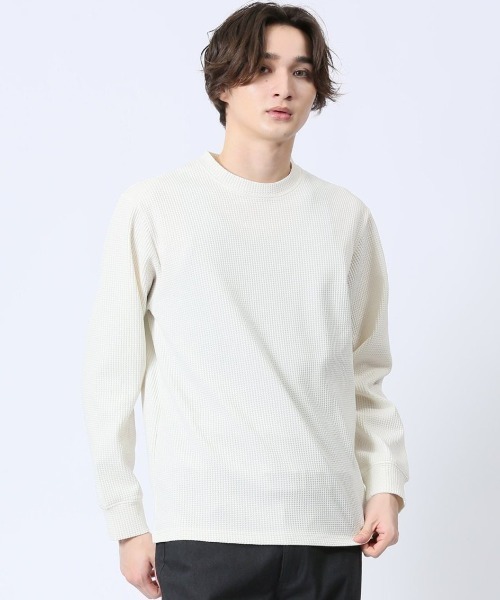 m.f.editorial(エムエフエディトリアル)の「【ストレッチ 吸水速乾 UVカット アンチピリング】m.f.エディトリアル メンズ テックワッフル クルーネック 長袖 Tシャツ(Tシャツ/カットソー・メンズ・ブラック/ホワイト/ベージュ/ネイビー・MEDIUM/LARGE/X-LARGE)」の2枚目の写真