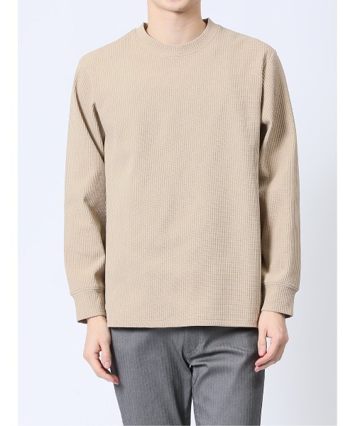 m.f.editorial(エムエフエディトリアル)の「【ストレッチ 吸水速乾 UVカット アンチピリング】m.f.エディトリアル メンズ テックワッフル クルーネック 長袖 Tシャツ(Tシャツ/カットソー・メンズ・ブラック/ホワイト/ベージュ/ネイビー・MEDIUM/LARGE/X-LARGE)」の10枚目の写真