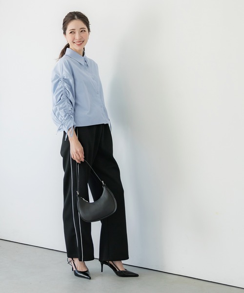 coca(coca)(コカ)の「袖シャーリングクロップドブラウス(シャツ/ブラウス・レディース・ライトブルー/ホワイト・L/M)」の11枚目の写真