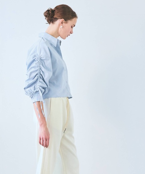 coca(coca)(コカ)の「袖シャーリングクロップドブラウス(シャツ/ブラウス・レディース・ライトブルー/ホワイト・L/M)」の13枚目の写真