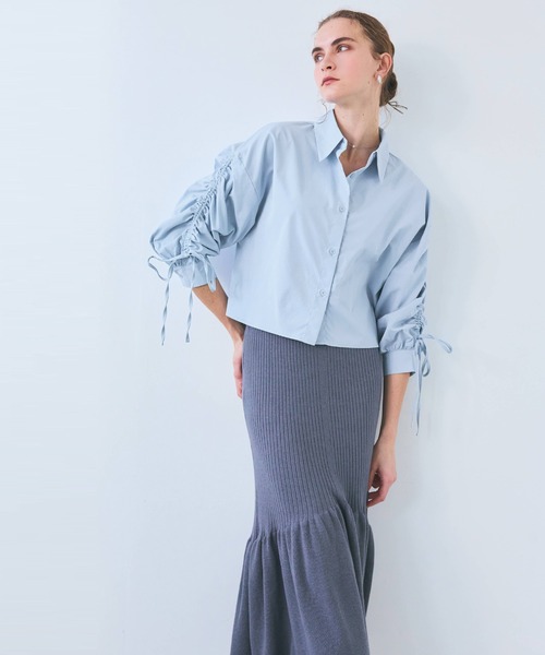 coca(coca)(コカ)の「袖シャーリングクロップドブラウス(シャツ/ブラウス・レディース・ライトブルー/ホワイト・L/M)」の15枚目の写真