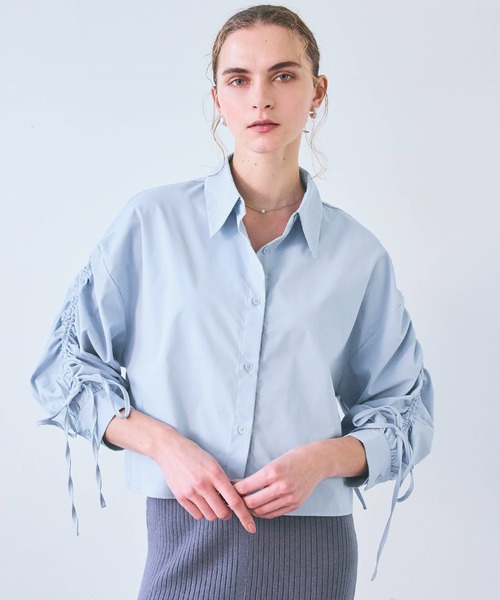 coca(coca)(コカ)の「袖シャーリングクロップドブラウス(シャツ/ブラウス・レディース・ライトブルー/ホワイト・L/M)」の16枚目の写真