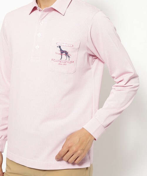 adabat（アダバット）の「UVカット/吸水速乾 シャンブレーストライプ長袖ポロシャツ（Tシャツ/カットソー・メンズ・ブルー系2/ネイビー系2/ピンク系7・52/50/48/46）」の12枚目の写真