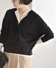 quaranciel:〈手洗い可能〉シルク ミックス ヘンリーネック ニット プルオーバー