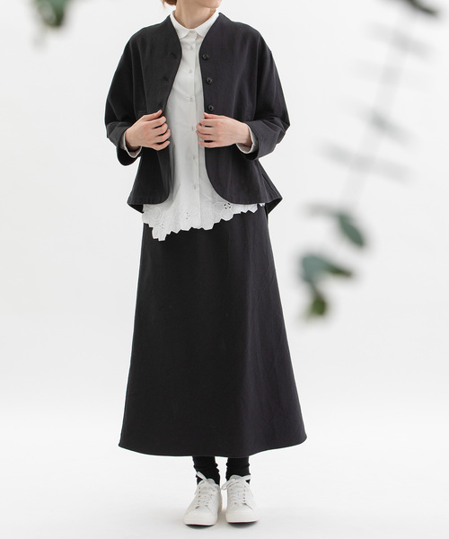 美品 ノップドゥノッド nop de nod リネンノーカラージャケットブラック ノップドゥノッド nop de nod リネンコットンノーカラー