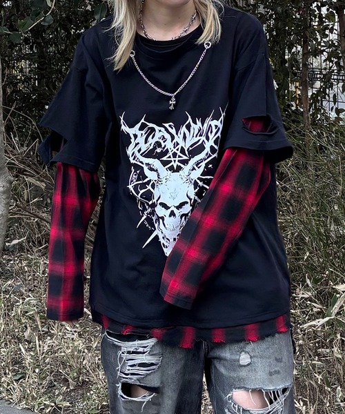 25SS フェイクレイヤードオンブレチェックTシャツ（Tシャツ