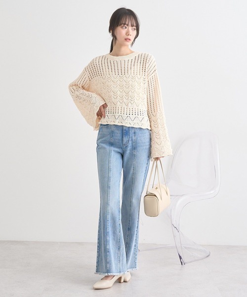 earth music&ecology(アースミュージックアンドエコロジー)の「スカシニットプルオーバー(ニット/セーター・レディース・ブラック/アイボリー/ミント・FREE)」の6枚目の写真