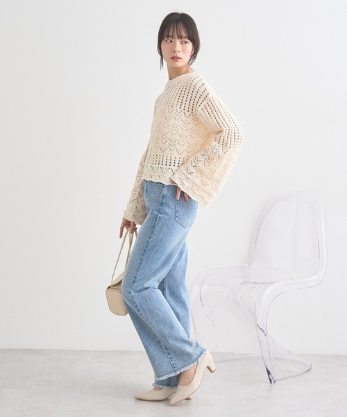 earth music&ecology(アースミュージックアンドエコロジー)の「スカシニットプルオーバー(ニット/セーター・レディース・ブラック/アイボリー/ミント・FREE)」の7枚目の写真