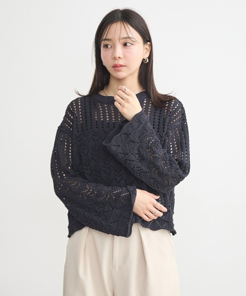 earth music&ecology(アースミュージックアンドエコロジー)の「スカシニットプルオーバー(ニット/セーター・レディース・ブラック/アイボリー/ミント・FREE)」の13枚目の写真