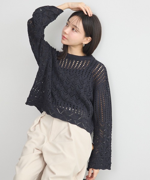 earth music&ecology(アースミュージックアンドエコロジー)の「スカシニットプルオーバー(ニット/セーター・レディース・ブラック/アイボリー/ミント・FREE)」の12枚目の写真