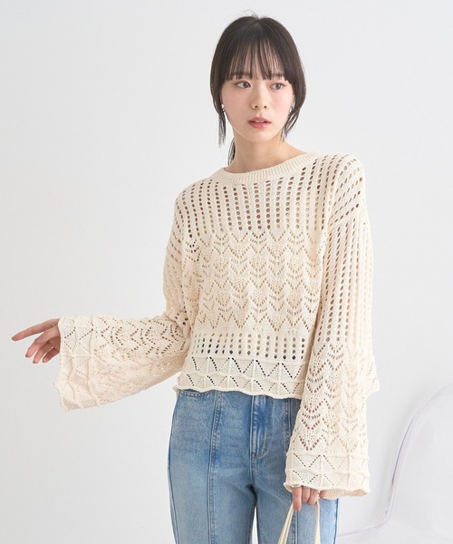 earth music&ecology(アースミュージックアンドエコロジー)の「スカシニットプルオーバー(ニット/セーター・レディース・ブラック/アイボリー/ミント・FREE)」の5枚目の写真