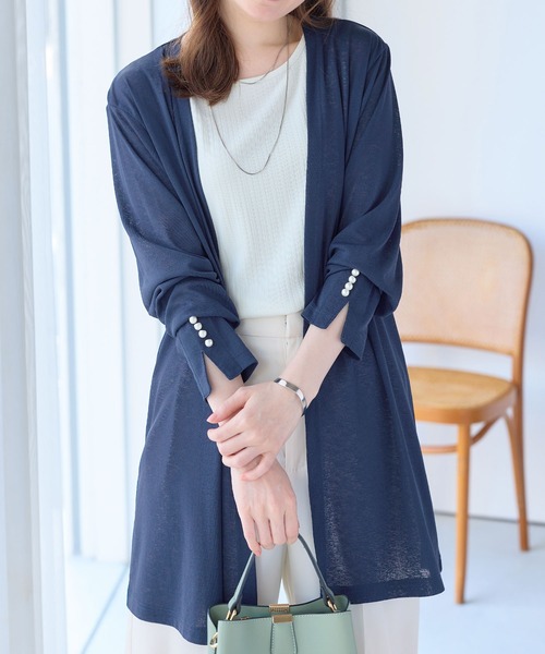 alotta(アロッタ)の「ひんやりシアーカットソートッパーカーデ(カーディガン/ボレロ・レディース・ネイビー/ピンク/ライトグレー/ブラック・LL/L/M/3L)」の4枚目の写真