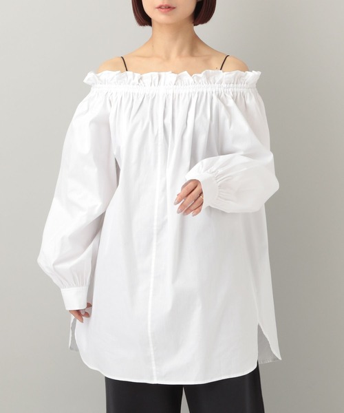 e/rm（イーアールエム）の「オフショルフリル2WAYブラウス（シャツ/ブラウス・レディース・ライトブルー/オフホワイト/ネイビー・FREE）」の10枚目の写真