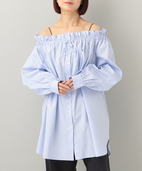 e/rm（イーアールエム）の「オフショルフリル2WAYブラウス（シャツ/ブラウス・レディース・ライトブルー/オフホワイト/ネイビー・FREE）」の16枚目の写真