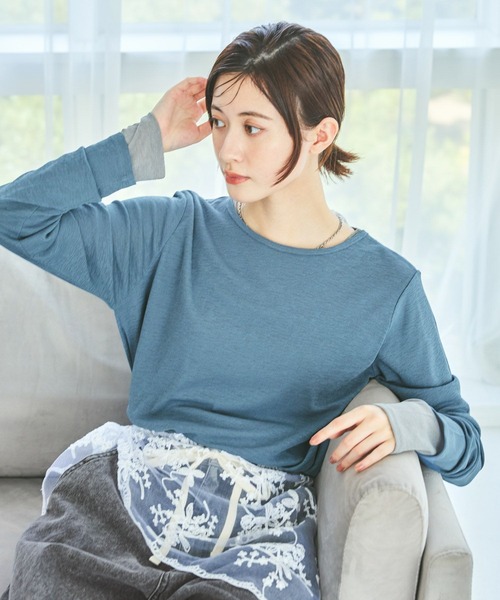 LAKOLE（ラコレ）の「スラブシアー長袖T / 289653（Tシャツ/カットソー・レディース・チャコール/ブラック/オフホワイト/ブルー/パープル/グレー/オレンジ/ロイヤルブルー/ブラウン・FREE）」の7枚目の写真