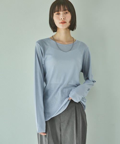 LAKOLE（ラコレ）の「スラブシアー長袖T / 289653（Tシャツ/カットソー・レディース・チャコール/ブラック/オフホワイト/ブルー/パープル/グレー/オレンジ/ロイヤルブルー/ブラウン・FREE）」の6枚目の写真