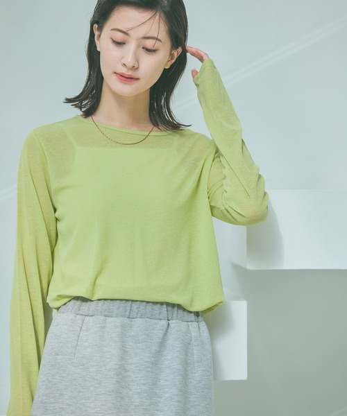 LAKOLE(ラコレ)の「スラブシアー長袖T / 289653(Tシャツ/カットソー・レディース・チャコール/ブラック/オフホワイト/ブルー/パープル/グレー/オレンジ/ロイヤルブルー/ブラウン/ベビーピンク/セージグリーン/アクア・FREE)」の6枚目の写真