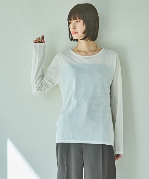 LAKOLE（ラコレ）の「スラブシアー長袖T / 289653（Tシャツ/カットソー・レディース・チャコール/ブラック/オフホワイト/ブルー/パープル/グレー/オレンジ/ロイヤルブルー/ブラウン・FREE）」の18枚目の写真