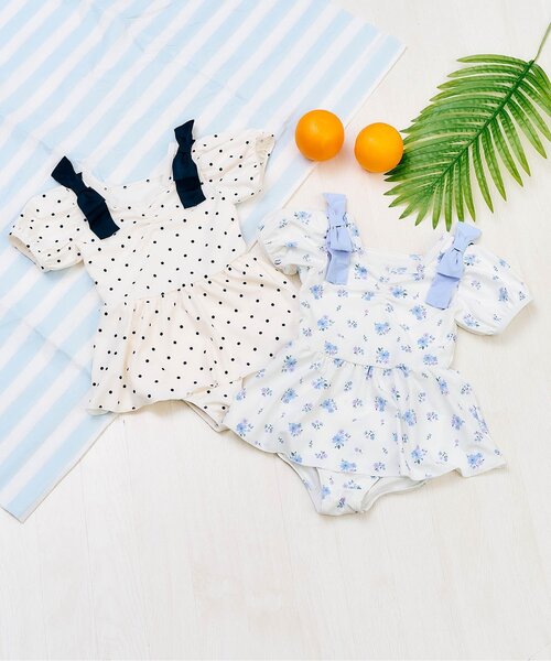 apres les cours（アプレレクール）の「【ジュニア対応】肩リボンパフスリーブワンピース水着_UVカット（水着・キッズ・その他3/ドット・80/90/100/110/120/130/140）」の4枚目の写真