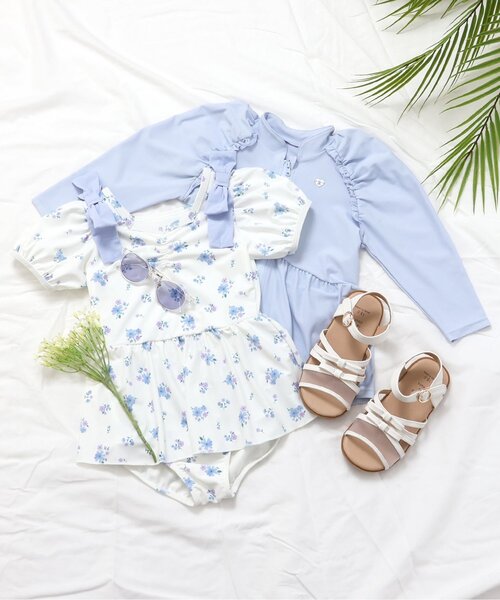 apres les cours（アプレレクール）の「【ジュニア対応】肩リボンパフスリーブワンピース水着_UVカット（水着・キッズ・その他3/ドット・80/90/100/110/120/130/140）」の5枚目の写真