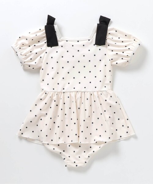 apres les cours（アプレレクール）の「【ジュニア対応】肩リボンパフスリーブワンピース水着_UVカット（水着・キッズ・その他3/ドット・80/90/100/110/120/130/140）」の9枚目の写真