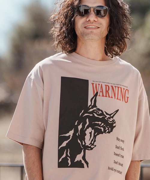 CAMBIO(カンビオ)の「mt9560-プリントT_Warning Tシャツ(Tシャツ/カットソー・メンズ・ホワイト/ミックスグレー/スモークピンク・S/M/L/XL)」の1枚目の写真