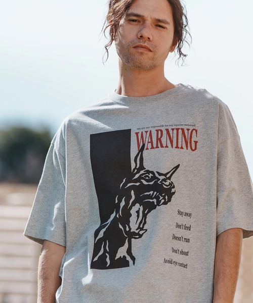 CAMBIO(カンビオ)の「mt9560-プリントT_Warning Tシャツ(Tシャツ/カットソー・メンズ・ホワイト/ミックスグレー/スモークピンク・S/M/L/XL)」の3枚目の写真