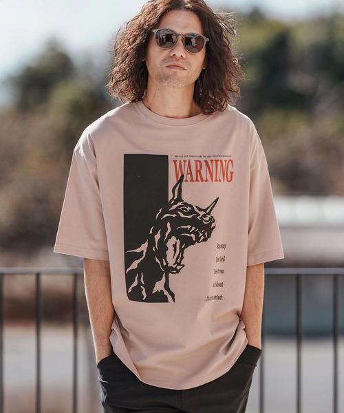 CAMBIO(カンビオ)の「mt9560-プリントT_Warning Tシャツ(Tシャツ/カットソー・メンズ・ホワイト/ミックスグレー/スモークピンク・S/M/L/XL)」の4枚目の写真