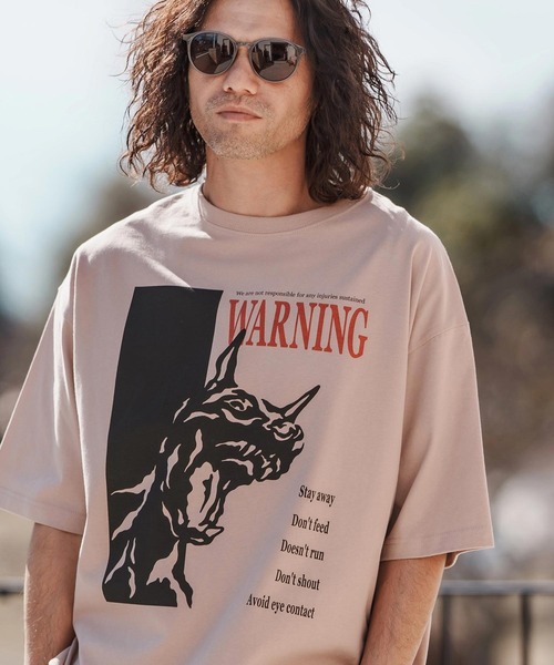 CAMBIO(カンビオ)の「mt9560-プリントT_Warning Tシャツ(Tシャツ/カットソー・メンズ・ホワイト/ミックスグレー/スモークピンク・S/M/L/XL)」の5枚目の写真
