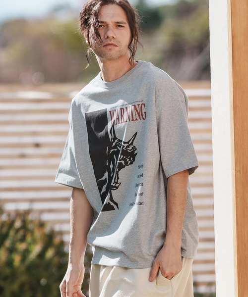 CAMBIO(カンビオ)の「mt9560-プリントT_Warning Tシャツ(Tシャツ/カットソー・メンズ・ホワイト/ミックスグレー/スモークピンク・S/M/L/XL)」の8枚目の写真