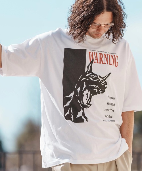 CAMBIO(カンビオ)の「mt9560-プリントT_Warning Tシャツ(Tシャツ/カットソー・メンズ・ホワイト/ミックスグレー/スモークピンク・S/M/L/XL)」の12枚目の写真