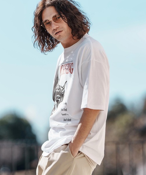 CAMBIO(カンビオ)の「mt9560-プリントT_Warning Tシャツ(Tシャツ/カットソー・メンズ・ホワイト/ミックスグレー/スモークピンク・S/M/L/XL)」の13枚目の写真